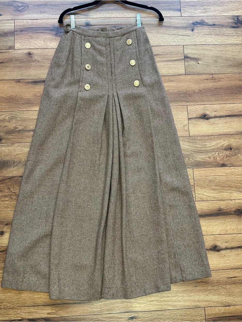 Vintage Country Set brown wool maxi skirt with pleats
